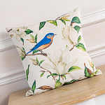 Декоративная подушка бежевая с изображением птица в саду Blooming Blue Birds варинант исполнения - 2 | Loft Concept в Москве