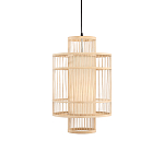 Подвесной светильник из деревянных прутьев с плафоном из натуральной ткани Light Inside the Cell варинант исполнения - 2 | Loft Concept в Москве