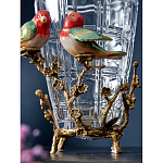 Ваза стеклянная прозрачная с бронзовым основанием в виде ветвей и фарфоровыми птичками Eden Garden варинант исполнения - 5 | Loft Concept в Москве