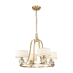 Люстра цвета латунь с 4-мя тканевыми абажурами и стеклянными шарами Quoizel варинант исполнения - 2 | Loft Concept в Москве