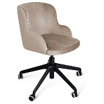 Стул с мягкой бежевой обивкой из велюра и подъемно-поворотным механизмом на черных колесиках Harper Beige варинант исполнения - 1 | Loft Concept в Москве