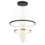 Люстра подвесная с 2-мя круглыми подвесами в черном и золотистом цвете и вертикальными подвесками Ring Horizontal варинант исполнения - 2 | Loft Concept в Москве