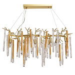 Люстра линейная золотого цвета с декоративными ветвями и длинными стеклянными подвесками в форме сосулек Droplet Chandelier варинант исполнения - 1 | Loft Concept в Москве