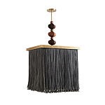 Люстра квадратная с бахромой и подвесом из деревянных бусин Psyche варинант исполнения - 1 | Loft Concept в Москве