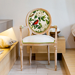 Стул с подлокотниками золотистый из бука с изображением птиц и цветов Blooming Red Birds варинант исполнения - 3 | Loft Concept в Москве