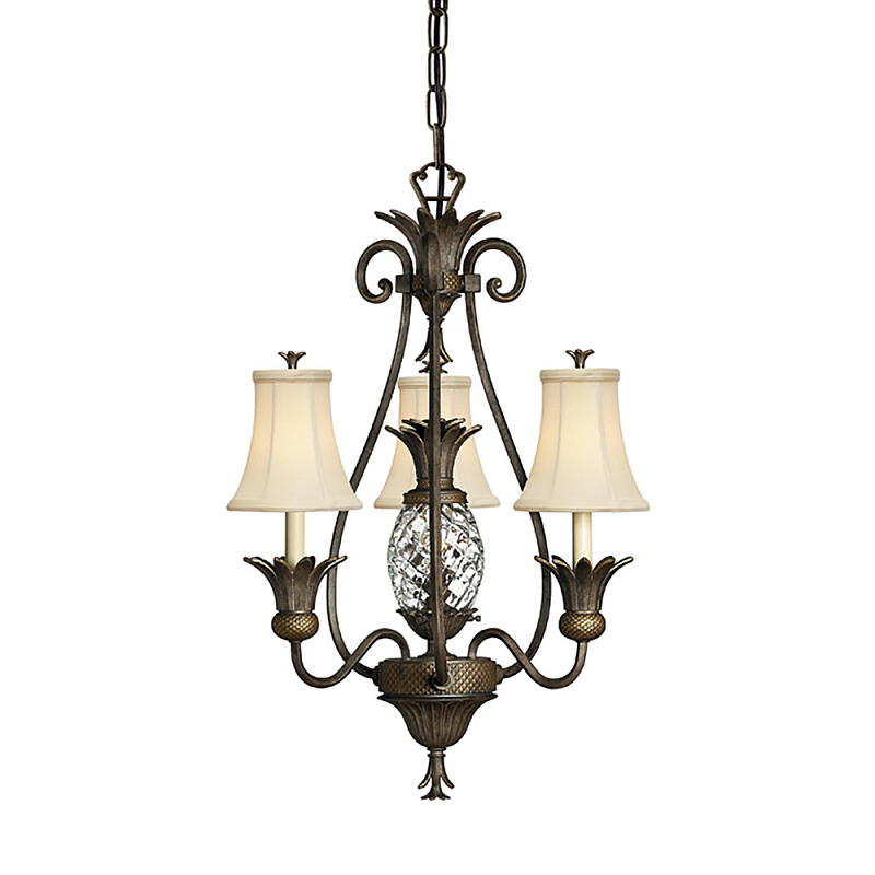 Люстра бронзового цвета с 3-мя кремовыми текстильными абажурами Hinkley Бронза Белый Бежевый в Москве | Loft Concept 