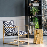 Кресло с металлическим золотистым каркасом и мягкой обивкой с чёрно-белым принтом зебры Wild animals варинант исполнения - 5 | Loft Concept в Москве