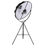 Торшер в виде прожектора с круглым тканевым абажуром на треноге черного цвета Radiance Éclat варинант исполнения - 2 | Loft Concept в Москве