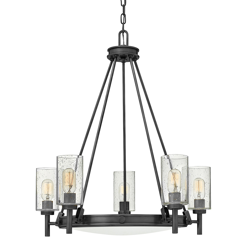  Люстра с 5-ю цилиндрическими плафонами из стекла с пузырьками Hinkley Черный Прозрачное Стекло в Москве | Loft Concept 