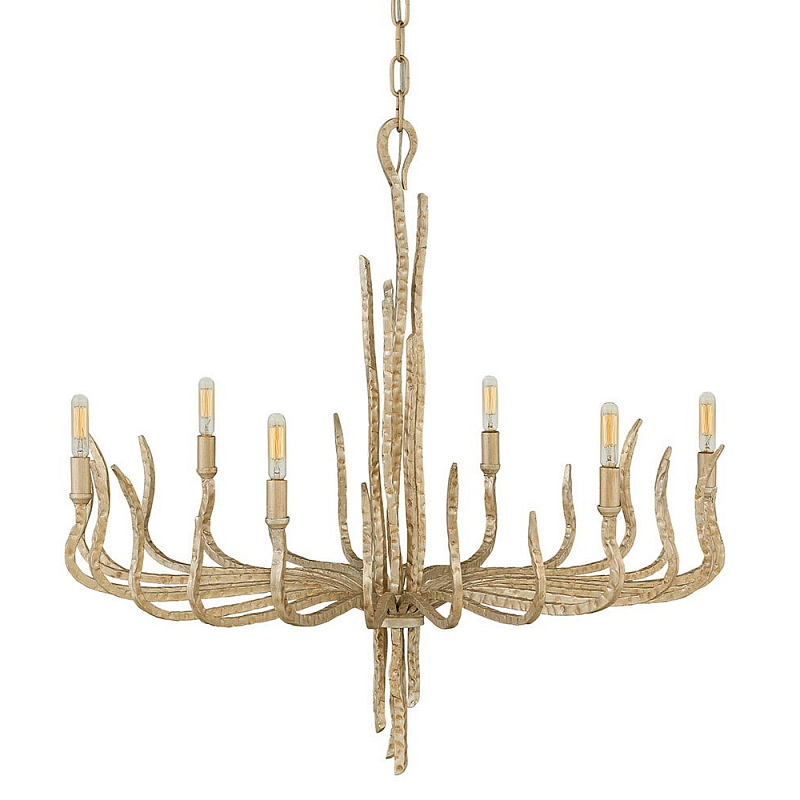 Люстра дизайнерская золотого цвета с 6-ю лампами на изогнутых рожках с текстурной поверхностью Hinkley Золотой в Москве | Loft Concept 