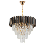Люстра из черного металла с многоярусными подвесками из прозрачного хрусталя на золотой цепи Empire Black Chandelier Crystal варинант исполнения - 2 | Loft Concept в Москве