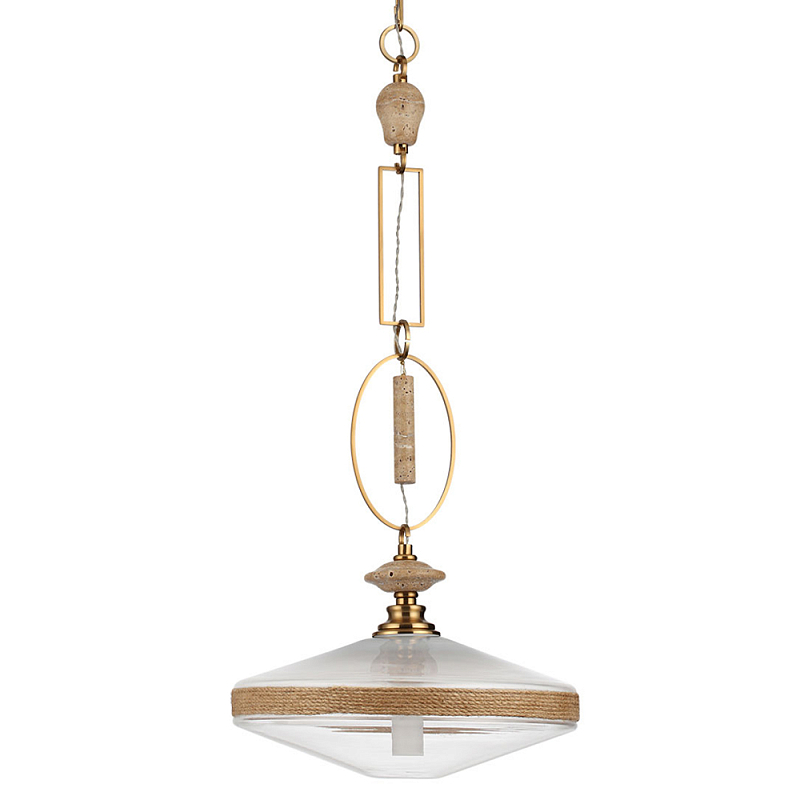 Подвесной светильник с плоским прозрачным плафоном и декоративной вставкой из текстурного камня Tectona  Латунь сатинированная Прозрачное Стекло Бежевый в Москве | Loft Concept 