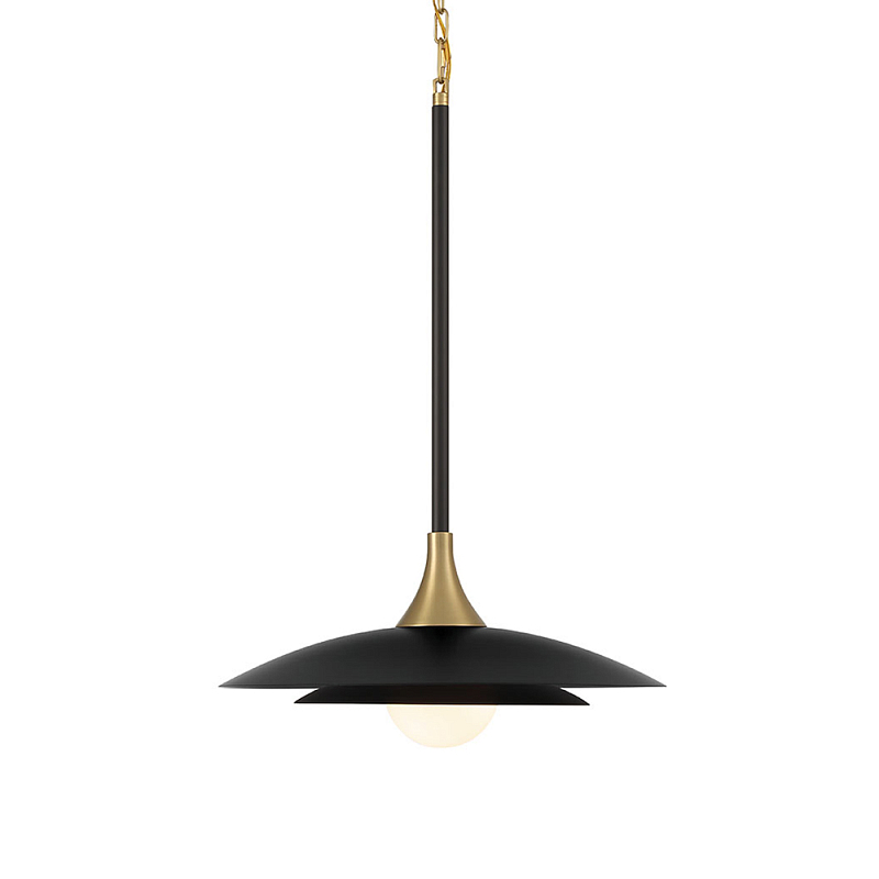 Подвесной светильник с плафоном в форме плоского купола и белой шарообразной лампой Eurofase Черный Белый Золотой в Москве | Loft Concept 