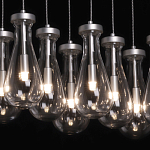 Люстра с 9-ю прозрачными плафонами из стекла в форме капли на прямоугольном потолочном основании цвета хром Lucid Rain  варинант исполнения - 5 | Loft Concept в Москве