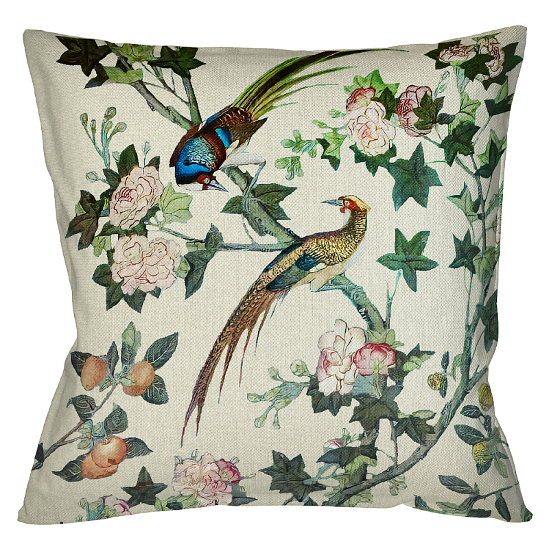        Beige Chinoiserie Birds in the Rose Garden Cushion     | Loft Concept 