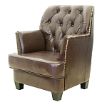 Кресло кожаное c мягкими подлокотниками на 4-х деревянных ножках из массива березы Joseph Armchair brown варинант исполнения - 2 | Loft Concept в Москве