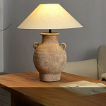 Настольная лампа керамическая с ручками и тканевым абажуром Eastern Tale варинант исполнения - 1 | Loft Concept в Москве