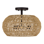 Потолочный светильник с плафоном из плетеного джута и черным каркасом Quoizel варинант исполнения - 2 | Loft Concept в Москве