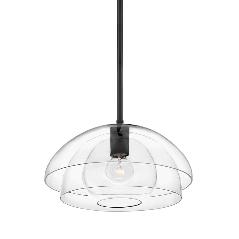 Подвесной светильник с прозрачным двойным стеклянным плафоном в форме купола и внутренней сферой Hinkley Латунь Прозрачное Стекло Черный в Москве | Loft Concept 