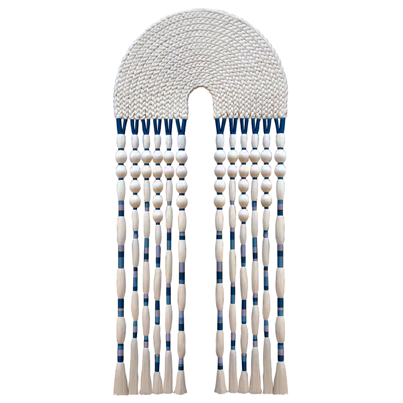 Настенное украшение из нитей Корона с кисточками Crown Wall Hanging Молочный Синий в Москве | Loft Concept 