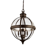 Подвесной светильник бронзового цвета с прозрачным стеклянным плафоном в форме шара в индустриальном стиле на цепи 4 лампы Feiss варинант исполнения - 1 | Loft Concept в Москве