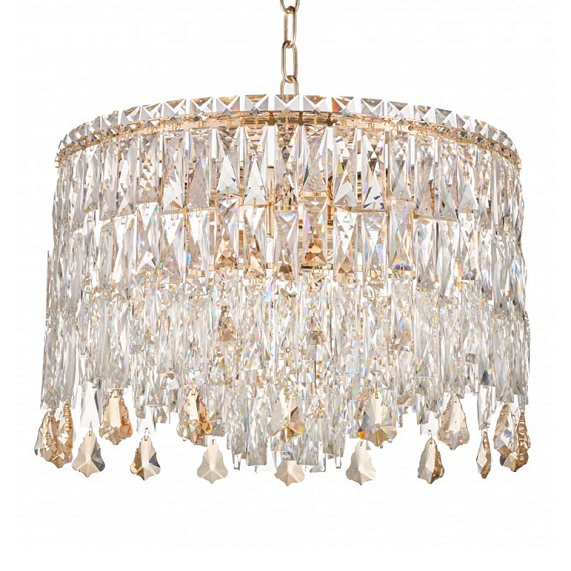 Люстра круглая с хрустальными подвесками на золотистом каркасе Roul Crystal Light Золотой Прозрачный в Москве | Loft Concept 