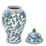 Ваза с крышкой и зелено-голубым рисунком на белом фоне 51 см Blue & White Ornament варинант исполнения - 2 | Loft Concept в Москве