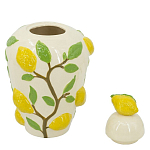 Ваза с крышкой кремового цвета и объемным рисунком лимонов и листьев Lemon Delight варинант исполнения - 2 | Loft Concept в Москве
