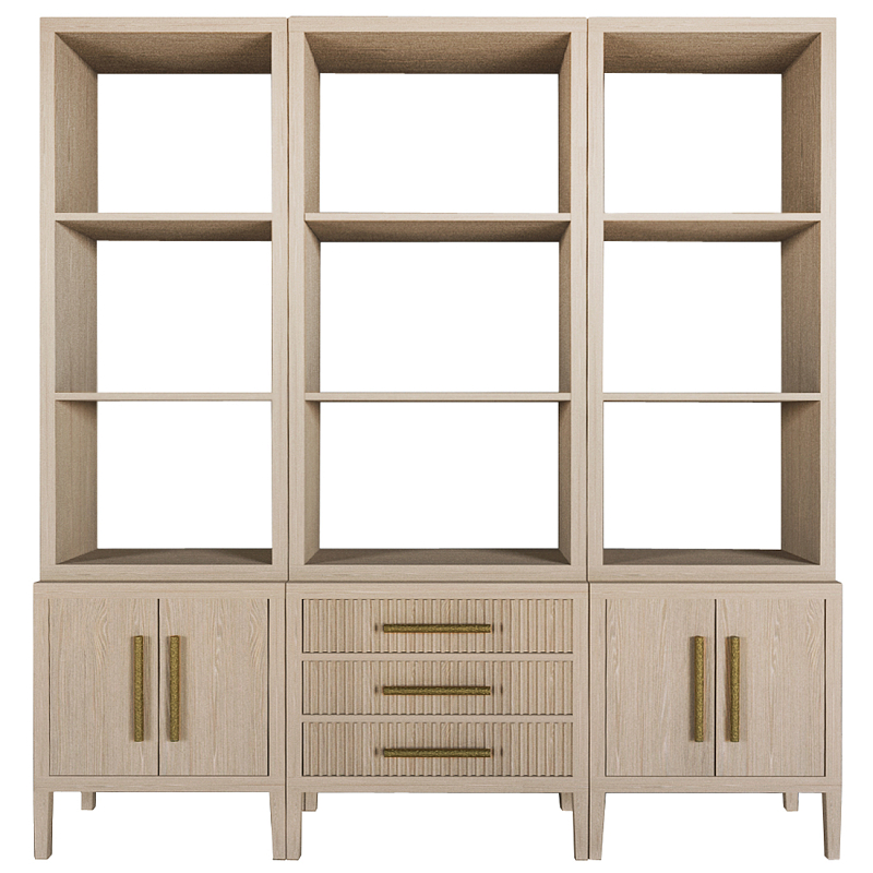 Модульный стеллаж Primo из трех составных элементов Светлый дуб Древесина Золотой в Москве | Loft Concept 