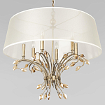 Люстра подвесная круглая с тканевым полупрозрачным абажуром и подвесками 6 ламп Gilded Elegance варинант исполнения - 4 | Loft Concept в Москве