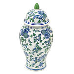 Ваза с крышкой и зелено-голубым рисунком на белом фоне 51 см Blue & White Ornament варинант исполнения - 1 | Loft Concept в Москве