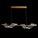 Люстра линейная золотистого цвета с двумя прозрачными волнистыми элементами Wave Line варинант исполнения - 3 | Loft Concept в Москве