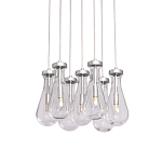 Люстра с 7-ю прозрачными плафонами из стекла в форме капли на круглом потолочном основании цвета хром Lucid Rain  варинант исполнения - 1 | Loft Concept в Москве