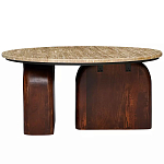 Кофейный столик с круглой столешницей на 2-х массивных деревянных ножках Tandem Travertine and Wood варинант исполнения - 1 | Loft Concept в Москве