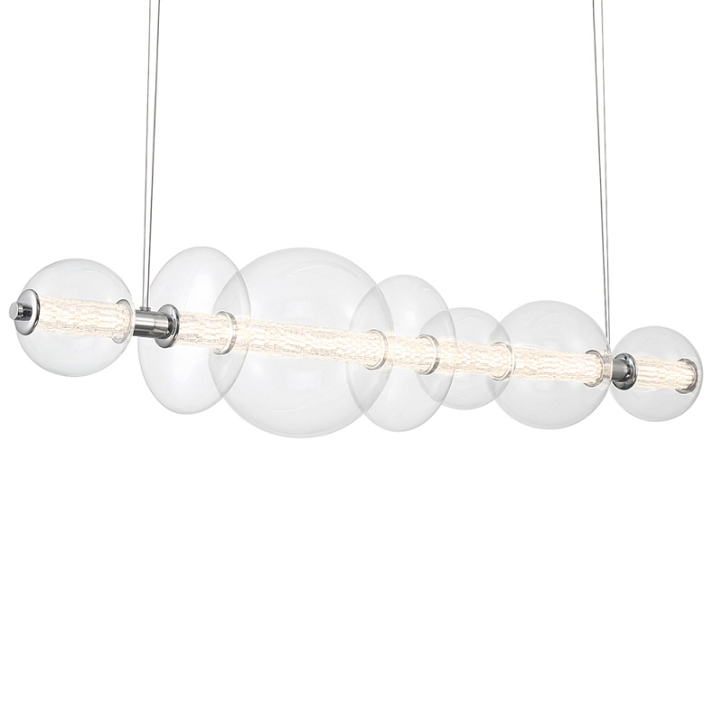 Подвесной светильник линейный с прозрачными стеклянными шарами разного диаметра Eurofase Прозрачное Стекло Золотой Хром в Москве | Loft Concept 
