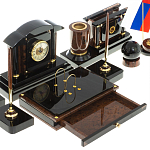 Настольный письменный набор с часами из природного камня обсидиана Peace Contract варинант исполнения - 4 | Loft Concept в Москве