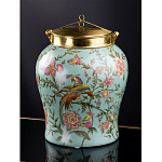 Ваза округлой формы из фарфора с рисунком и бронзовой крышкой Turquoise Blooming Garden варинант исполнения - 1 | Loft Concept в Москве