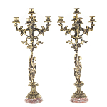 Подсвечники из бронзы на 10 свечей на подставке из камня креноид Stone Candlestick варинант исполнения - 1 | Loft Concept в Москве