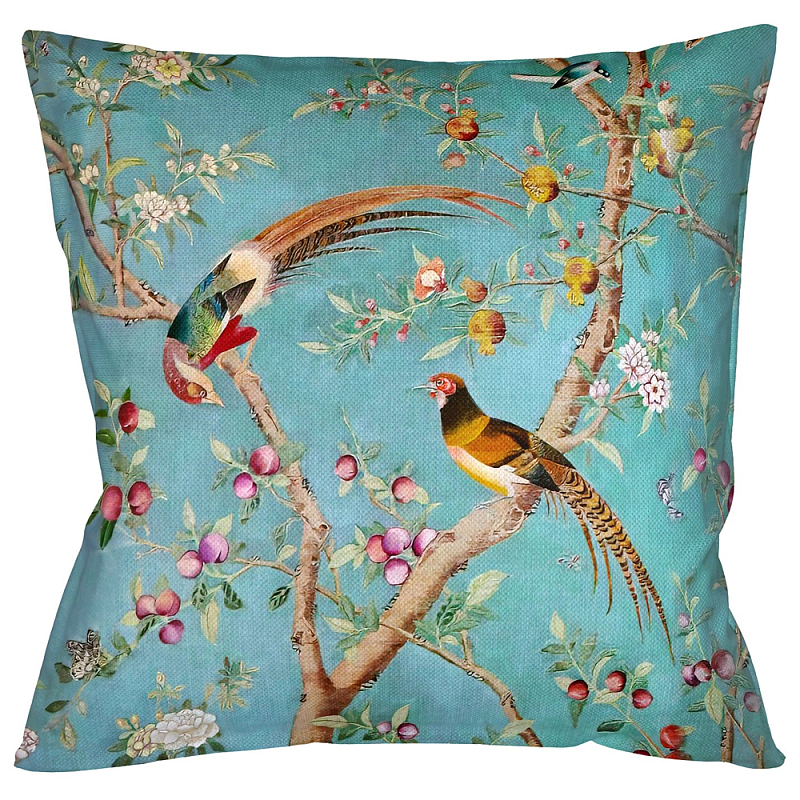        Chinoiserie Birds in the Peach Orchard Cushion  ̆   | Loft Concept 