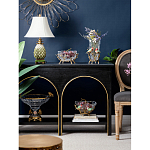 Ваза стеклянная прозрачная с бронзовым основанием в виде ветвей и фарфоровыми птичками Eden Garden варинант исполнения - 6 | Loft Concept в Москве