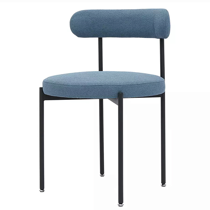 Стул с мягкой закругленной спинкой и сиденьем Alfie Chair Boucle Белый Синий Серый Стул с мягкой закругленной спинкой и сиденьем Alfie Chair Boucle Белый Синий Серый в Москве | Loft Concept