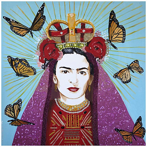 Картина Frida with roses on her head and butterflies