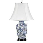 Настольная лампа с фарфоровым основанием с декоративным орнаментом и белым абажуром на темной круглой подставке Elstead Lighting варинант исполнения - 1 | Loft Concept в Москве