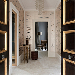 Обои ручная роспись Fishes Blue Pearl on Tarnished Silver gilded silk with pearlescent antiquing варинант исполнения - 2 | Loft Concept в Москве