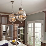 Подвесной светильник с прозрачным стеклянным плафоном в форме шара цвета никеля в индустриальном стиле на цепи 3 лампы Feiss варинант исполнения - 3 | Loft Concept в Москве