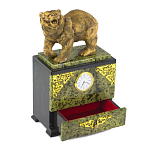 Часы настольные с декором в виде медведя и выдвижным ящиком из натурального камня Змеевик Bear Stone Clock варинант исполнения - 3 | Loft Concept в Москве