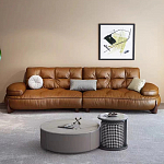 Диван кожаный с каркасом из массива дерева Medieval Furniture варинант исполнения - 1 | Loft Concept в Москве