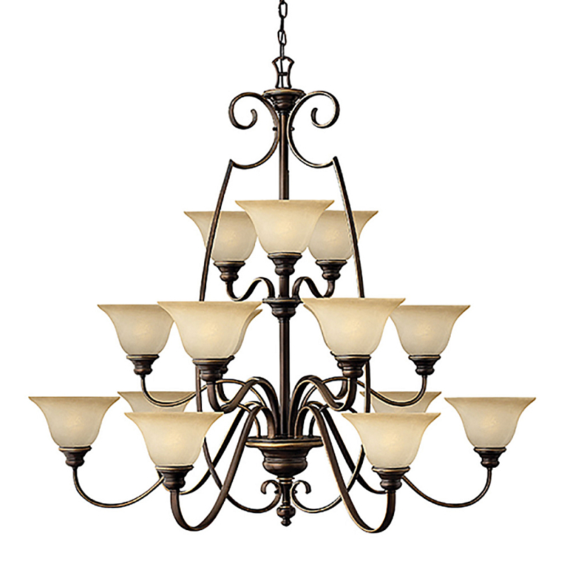 Люстра трехъярусная бронзового цвета с 15-ю кремовыми плафонами в форме чаш Hinkley Бронза Бежевый в Москве | Loft Concept 