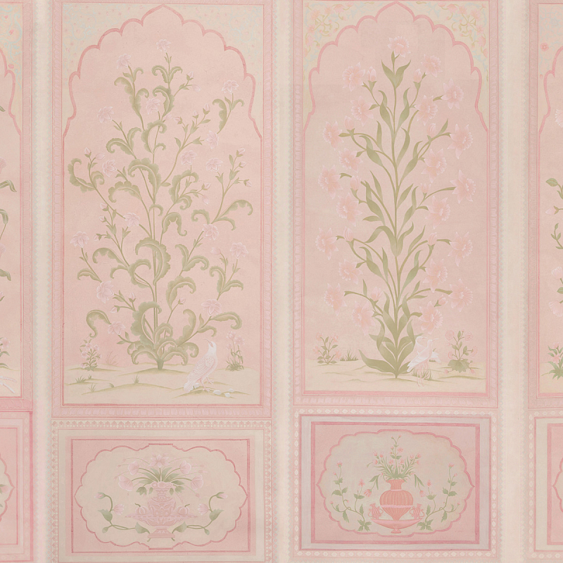 Обои ручная роспись Jharokha Arches Original colourway on pink painted Xuan paper  в Москве | Loft Concept 