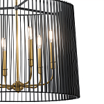 Люстра цвета латунь с 6-ю лампами свечами внутри цилиндрического абажура из черных металлических реек Kichler варинант исполнения - 3 | Loft Concept в Москве